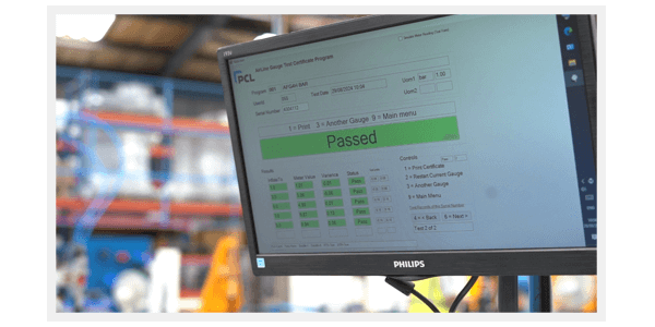 A monitor showing that the AIRFORCE MK4 has passed the final calibration test procedure